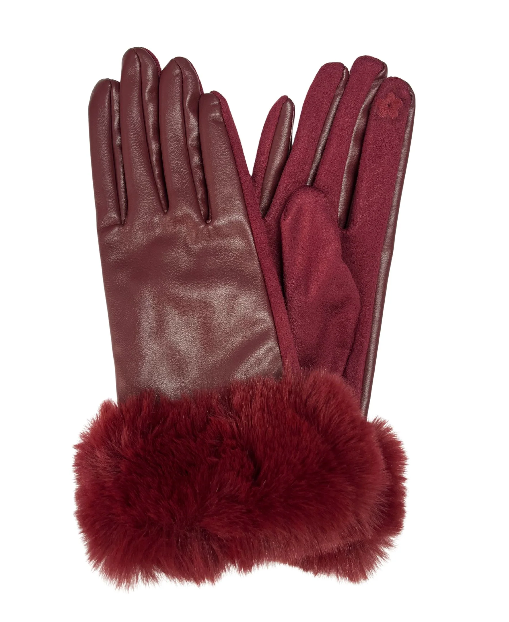 Vegan Leather Glove With Fur Cuff - Image 3