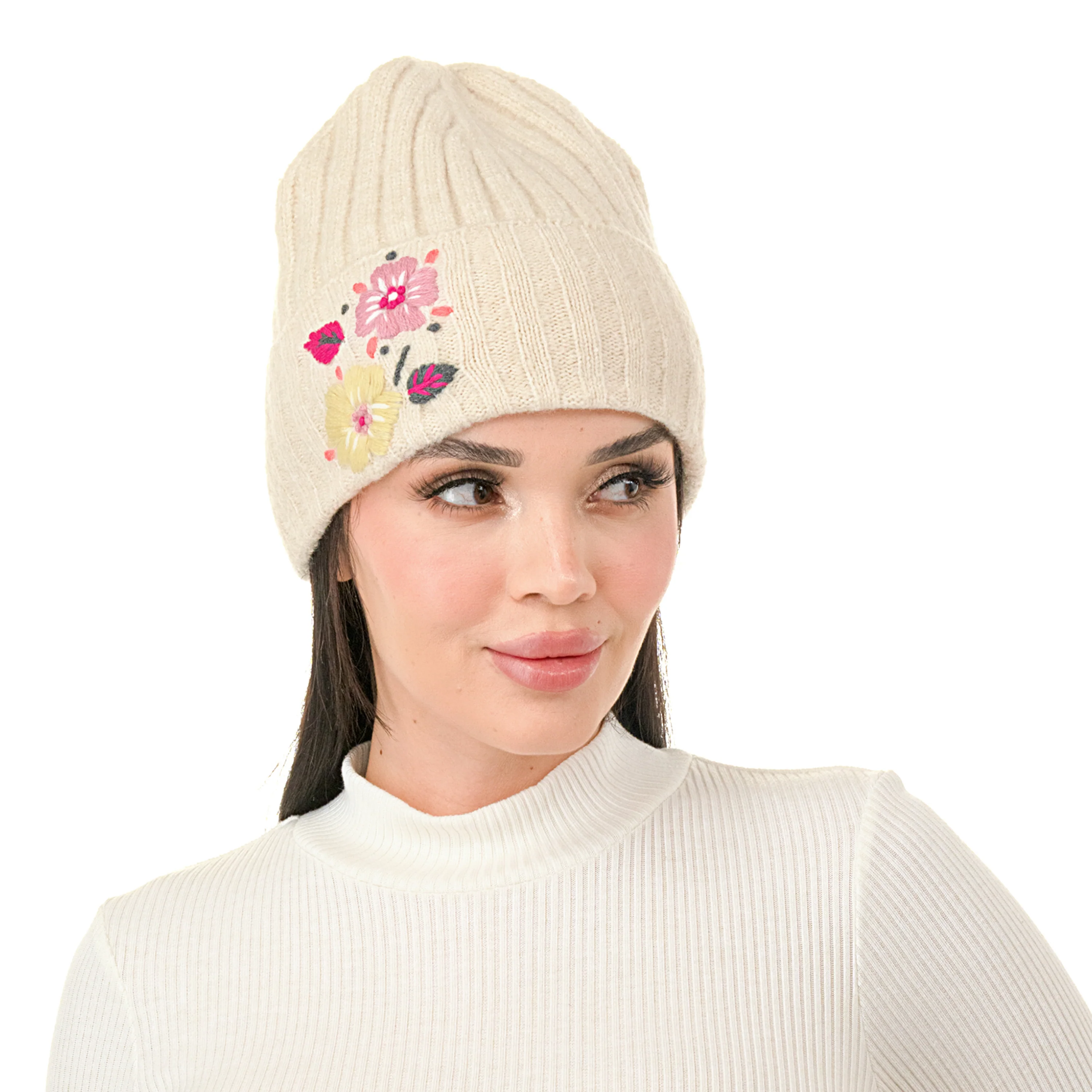 Flower Embroidered Beanie - Image 2