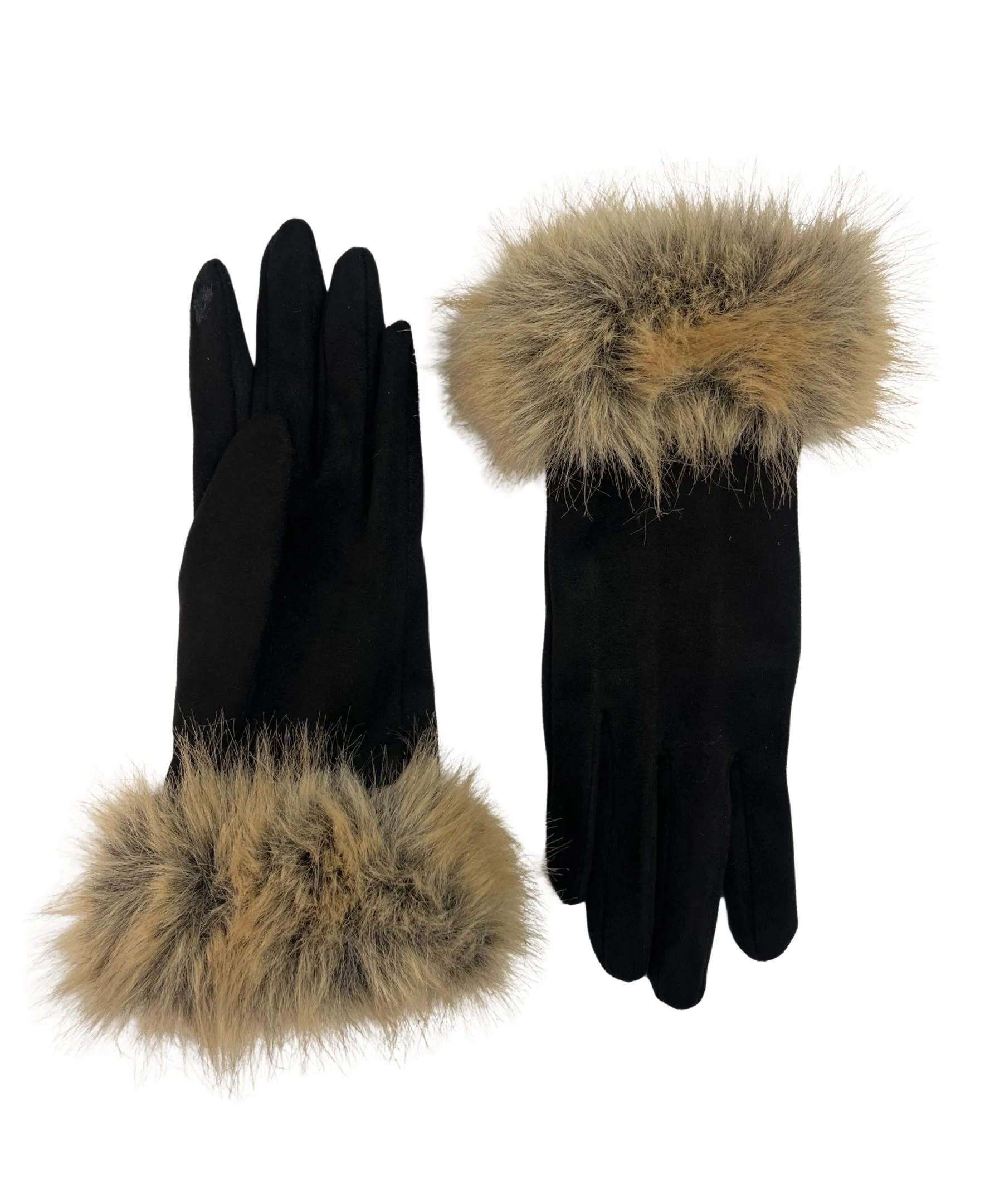 Vegan Suede Glove with Fux Fur Cuff - Image 2