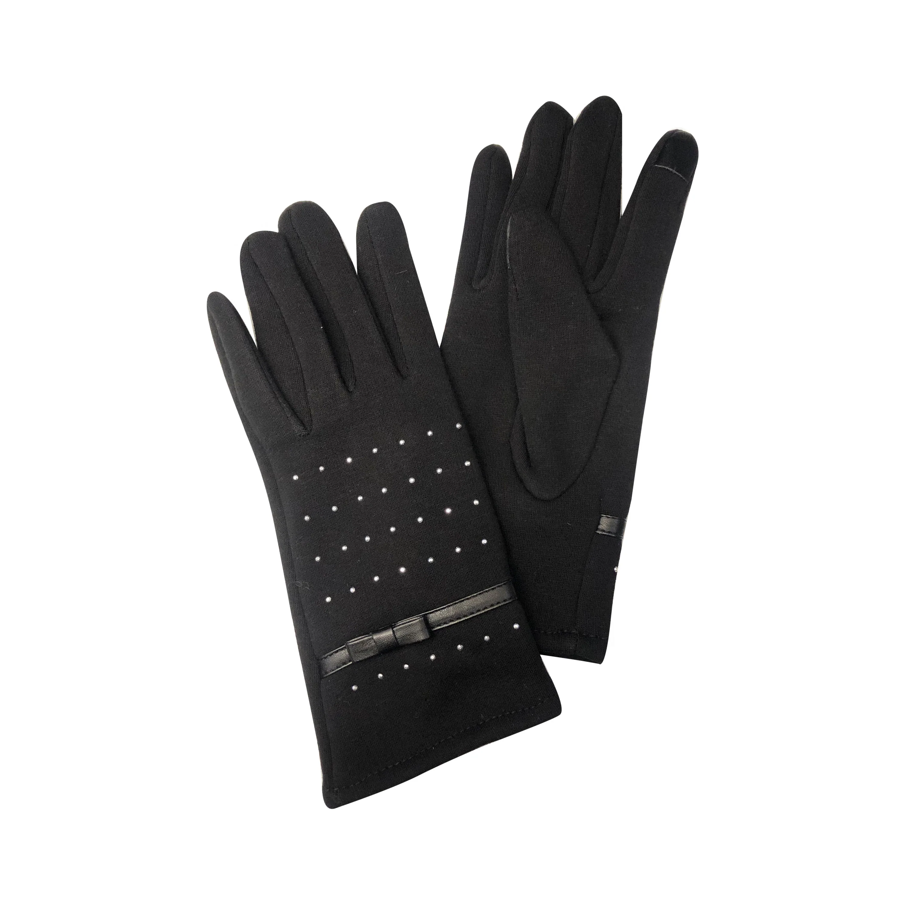Jersey Glove with Rhinestone and Bow Detail