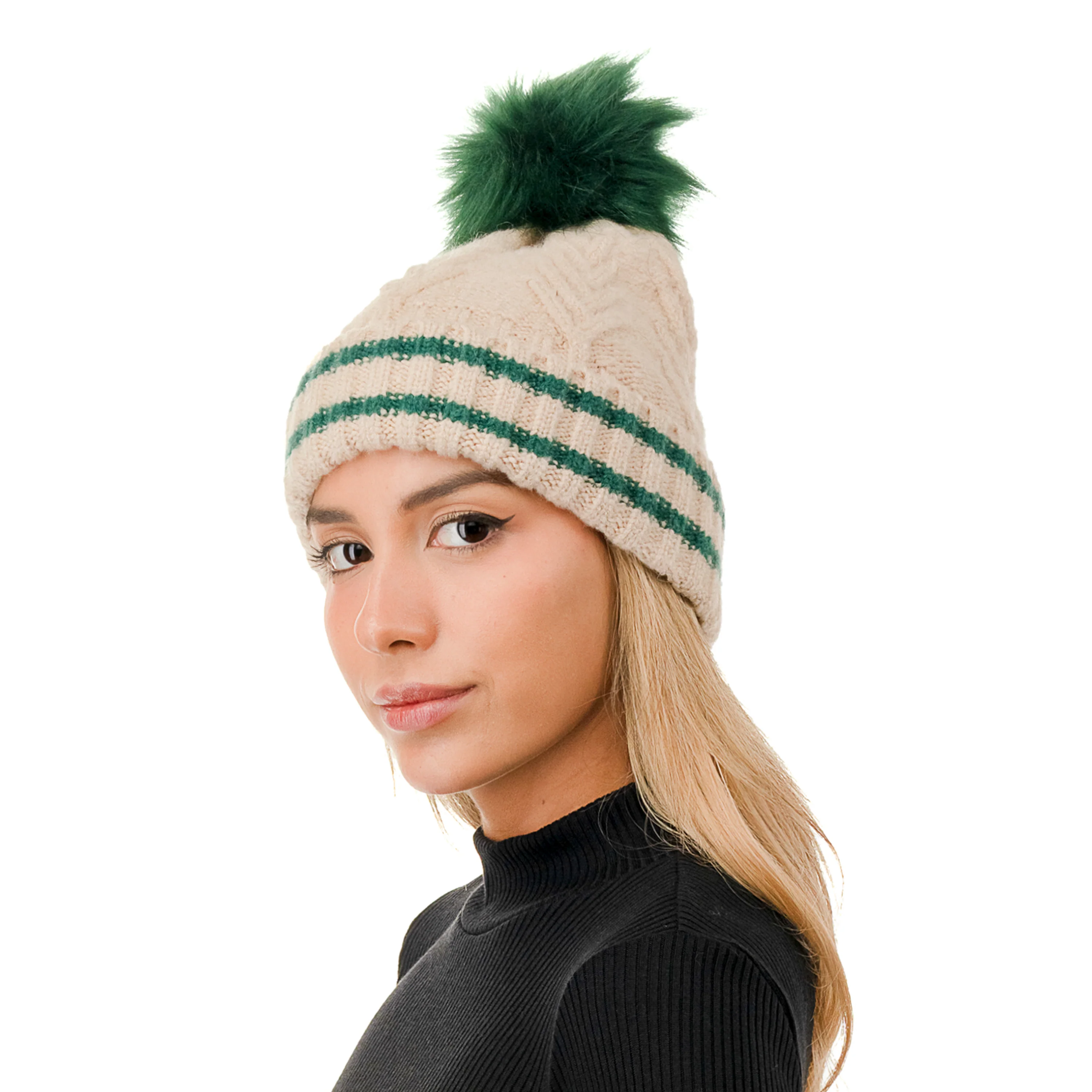 Knit Pom Varsity Beanie - Image 2