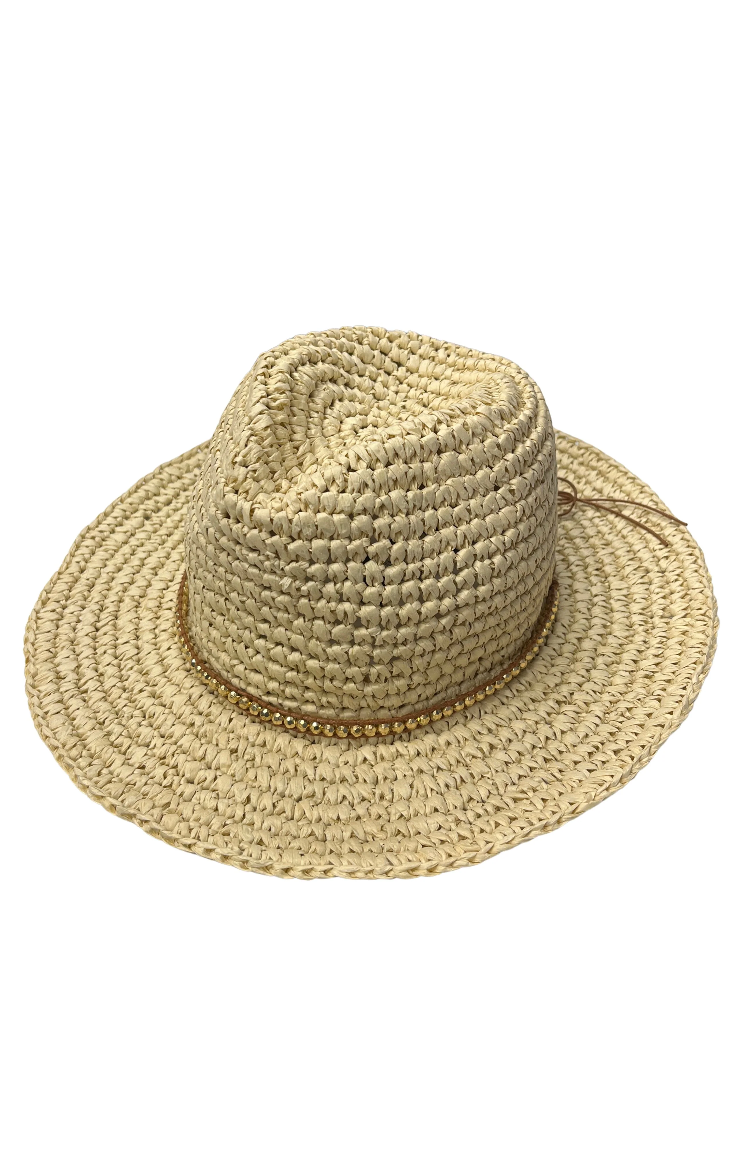 Straw Panama with Beaded Trim