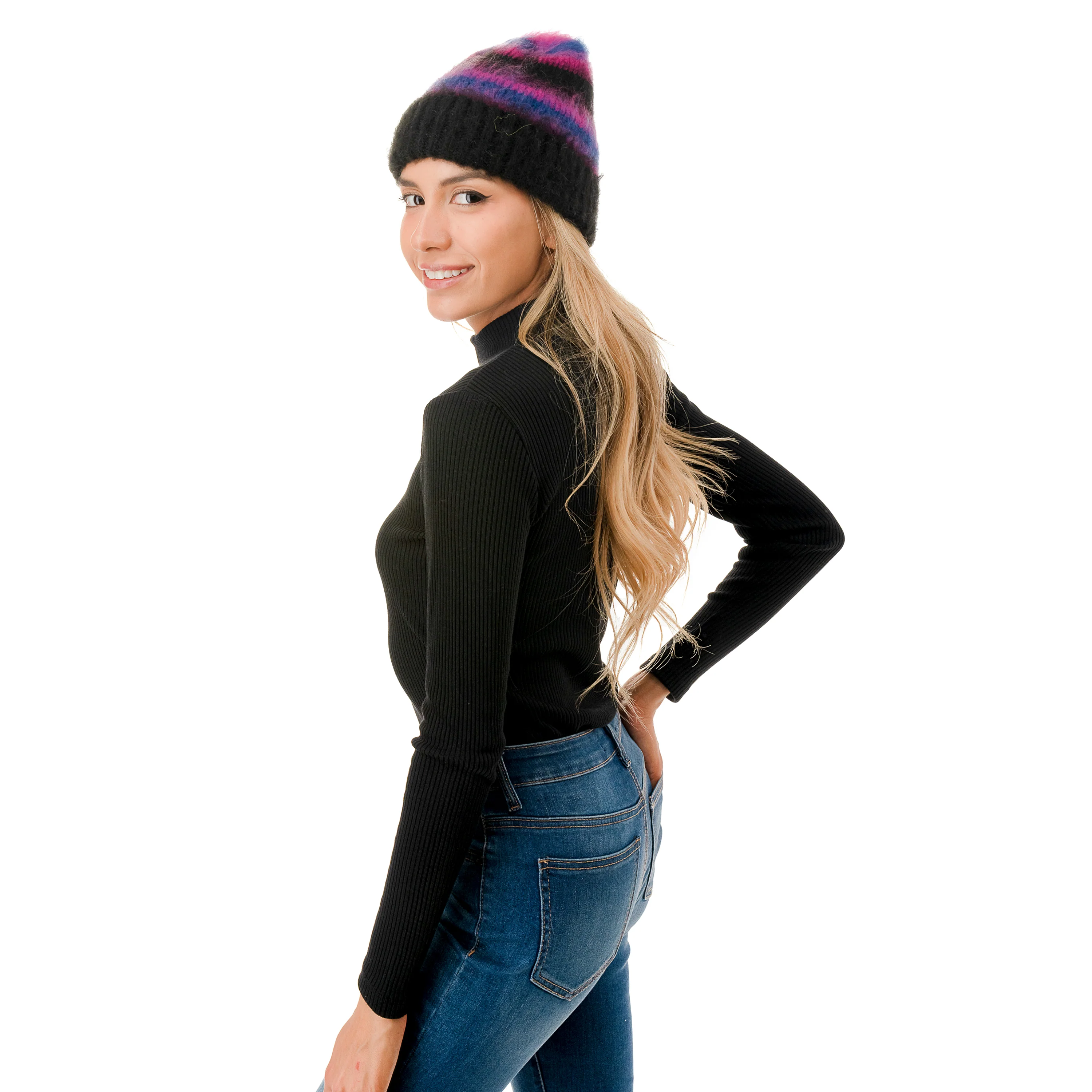 Stripe Fuzzy Hair Beanie - Image 3