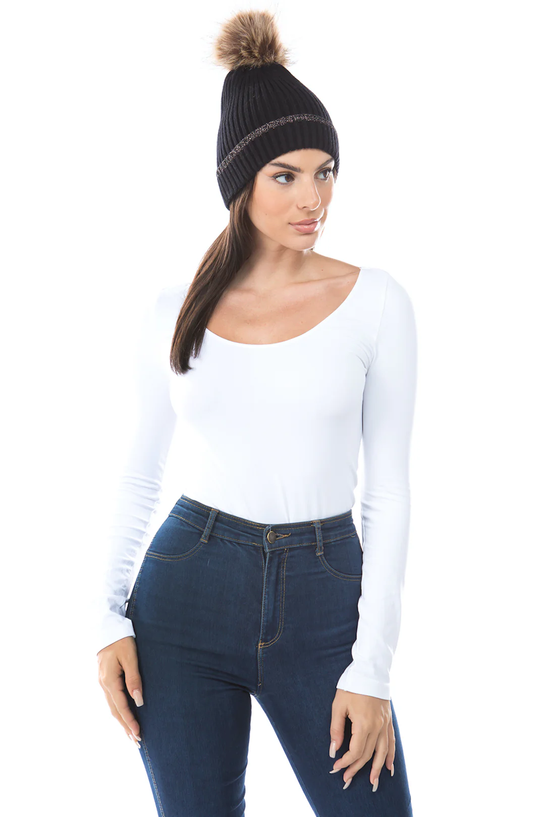Ribbed Cuff Beanie with Pom - Image 4