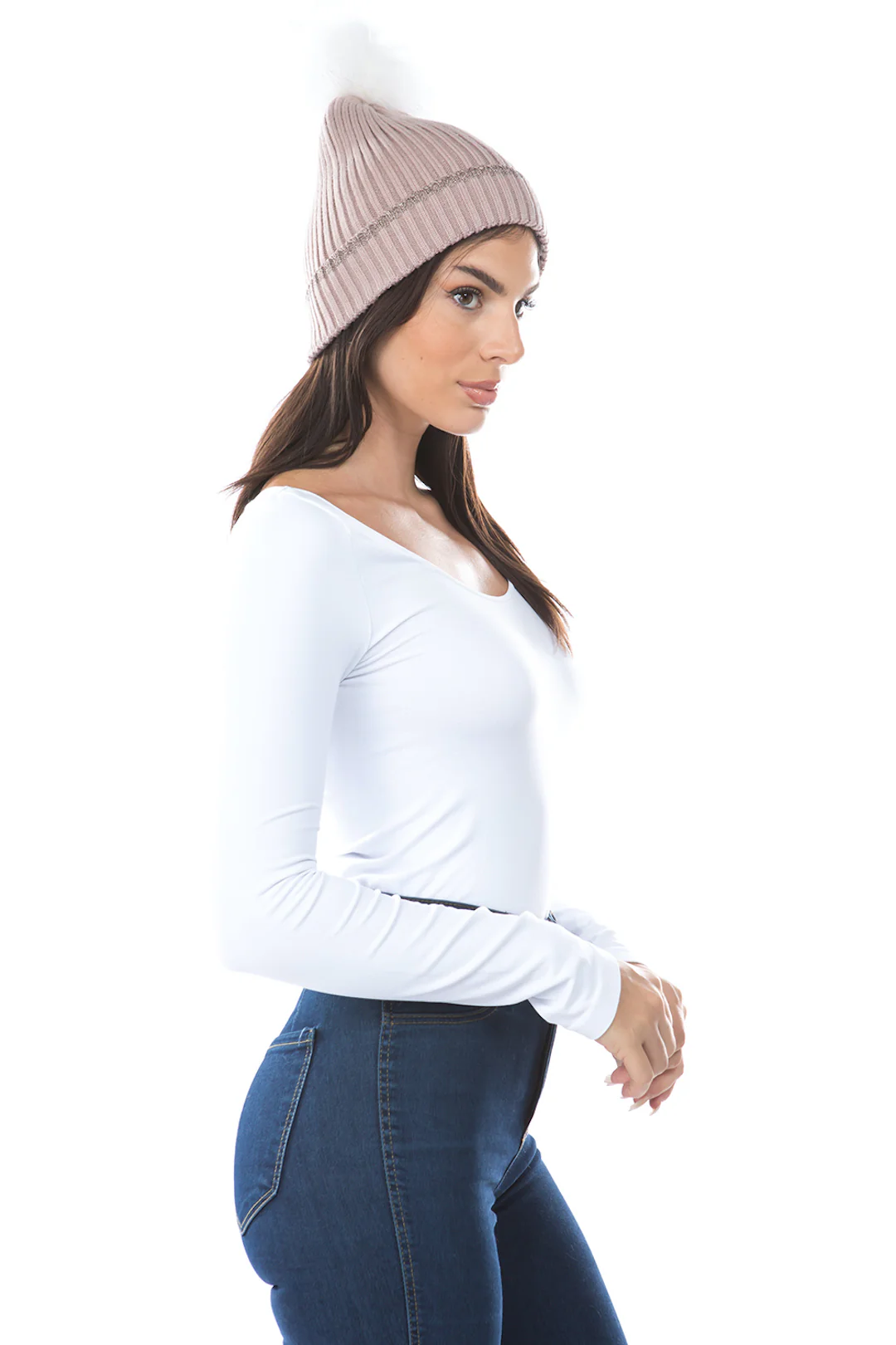 Ribbed Cuff Beanie with Pom - Image 6