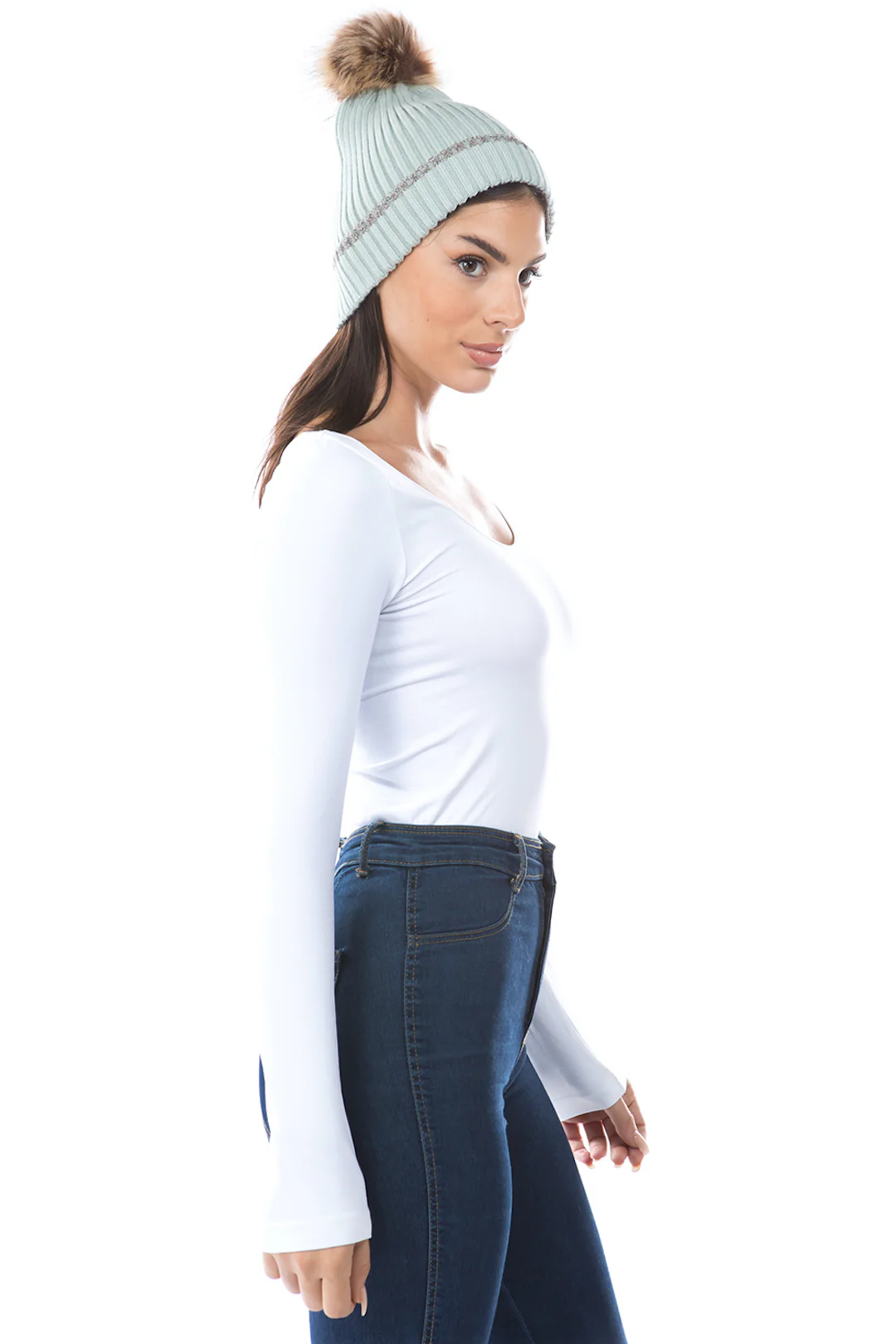 Ribbed Cuff Beanie with Pom - Image 8