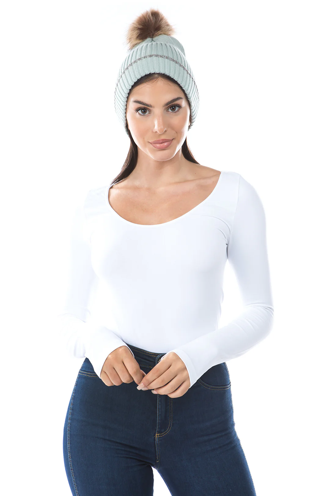 Ribbed Cuff Beanie with Pom - Image 9