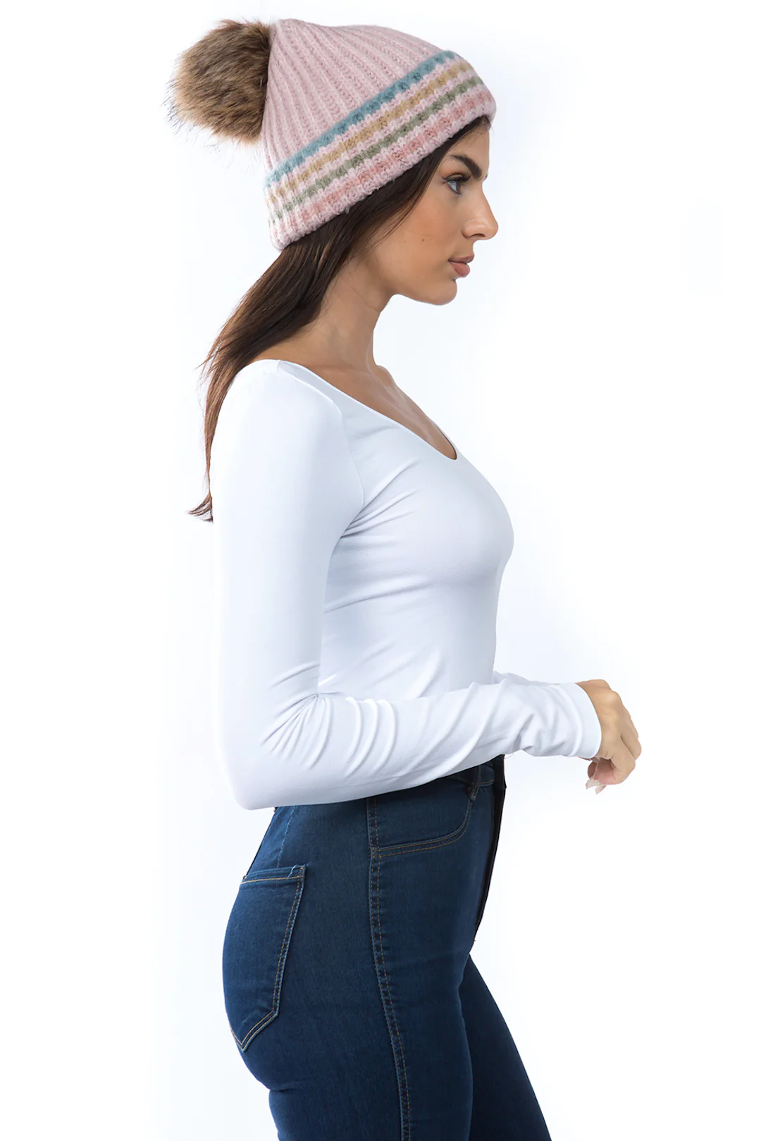 Ribbed Cuff Beanie with Pom - Image 3