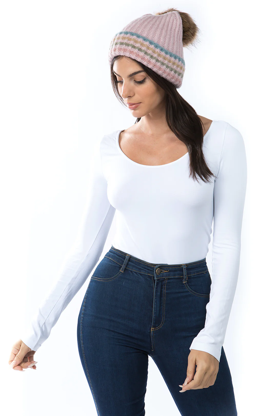 Ribbed Cuff Beanie with Pom - Image 4