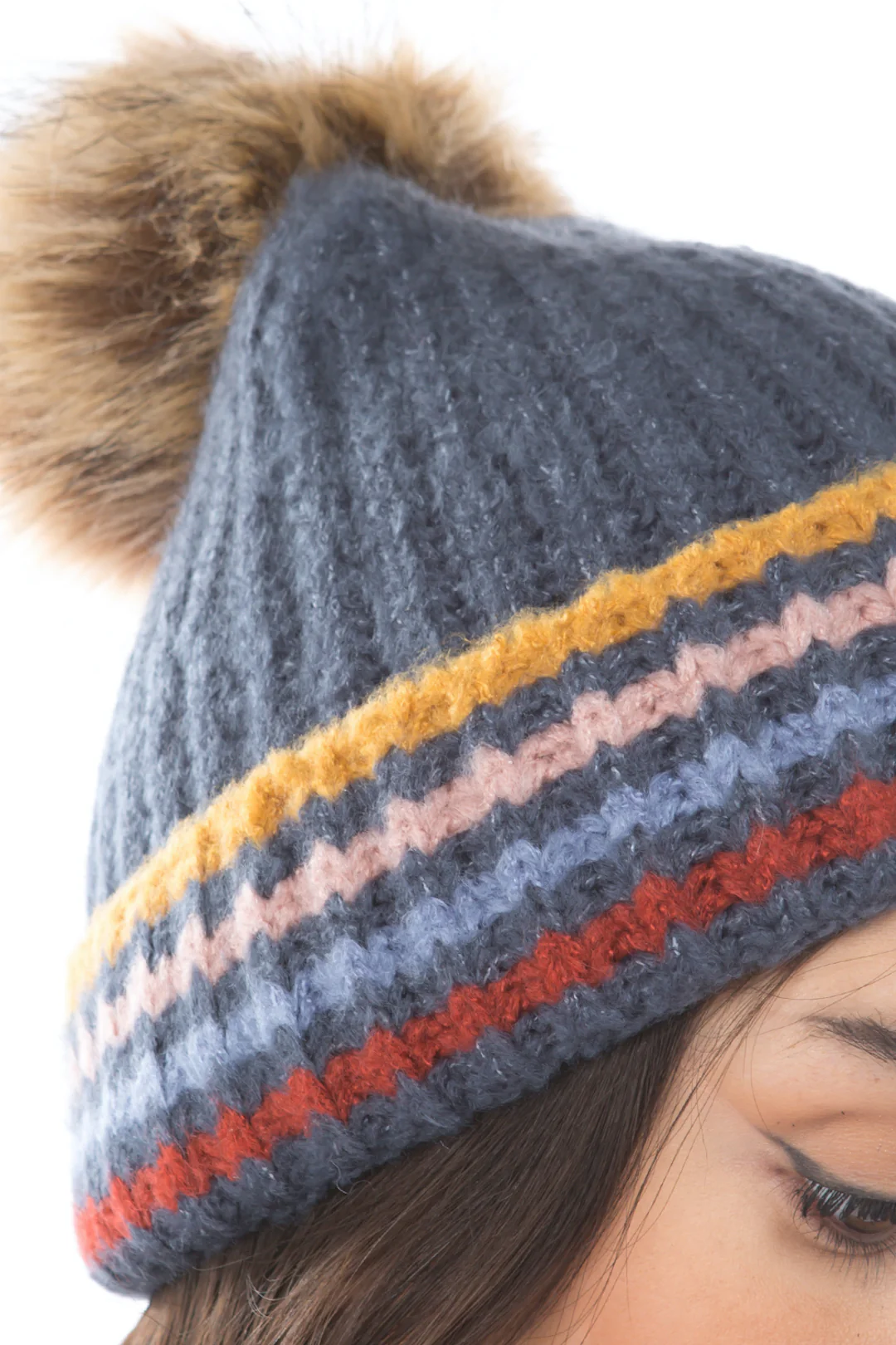 Ribbed Cuff Beanie with Pom - Image 5