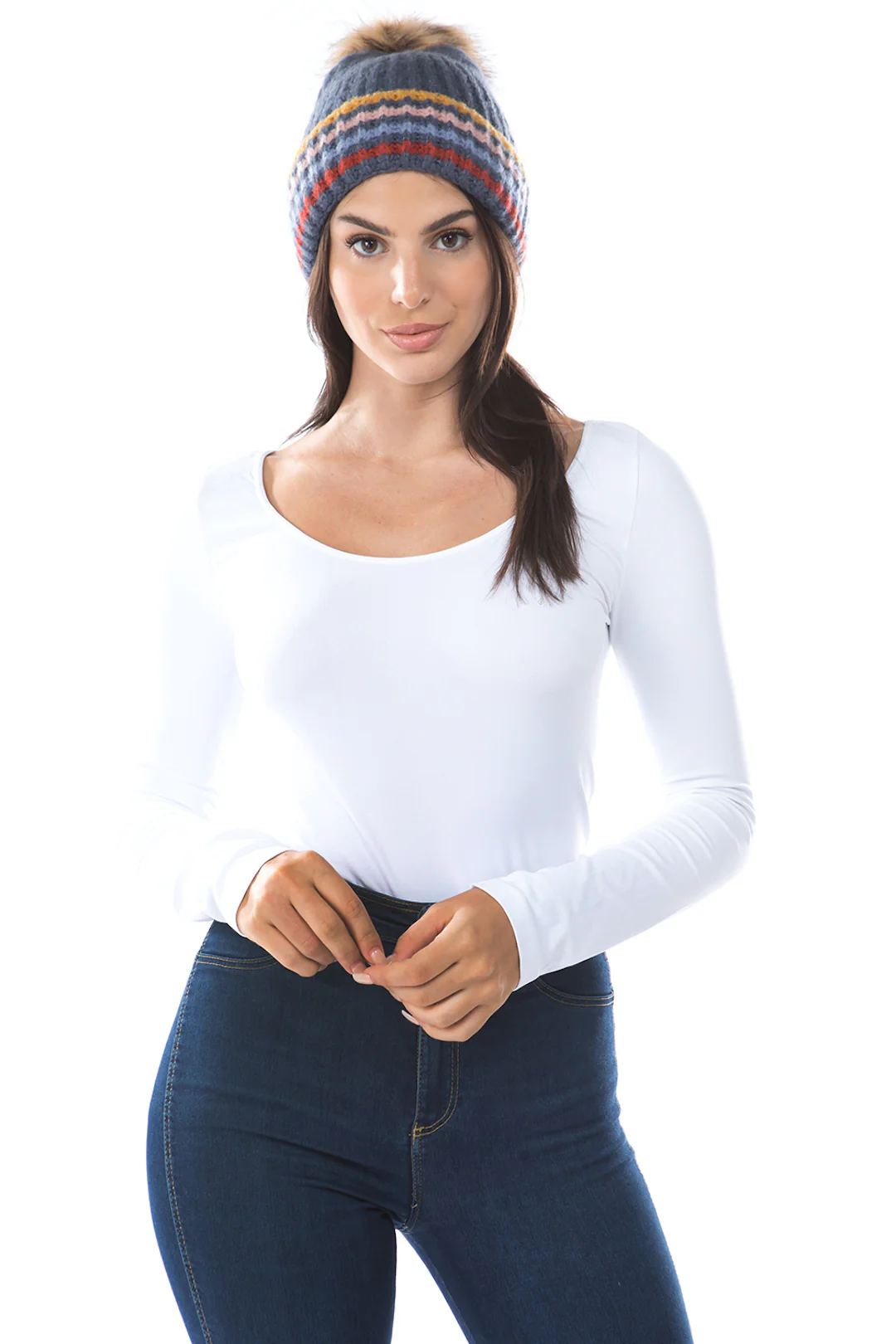 Ribbed Cuff Beanie with Pom - Image 7