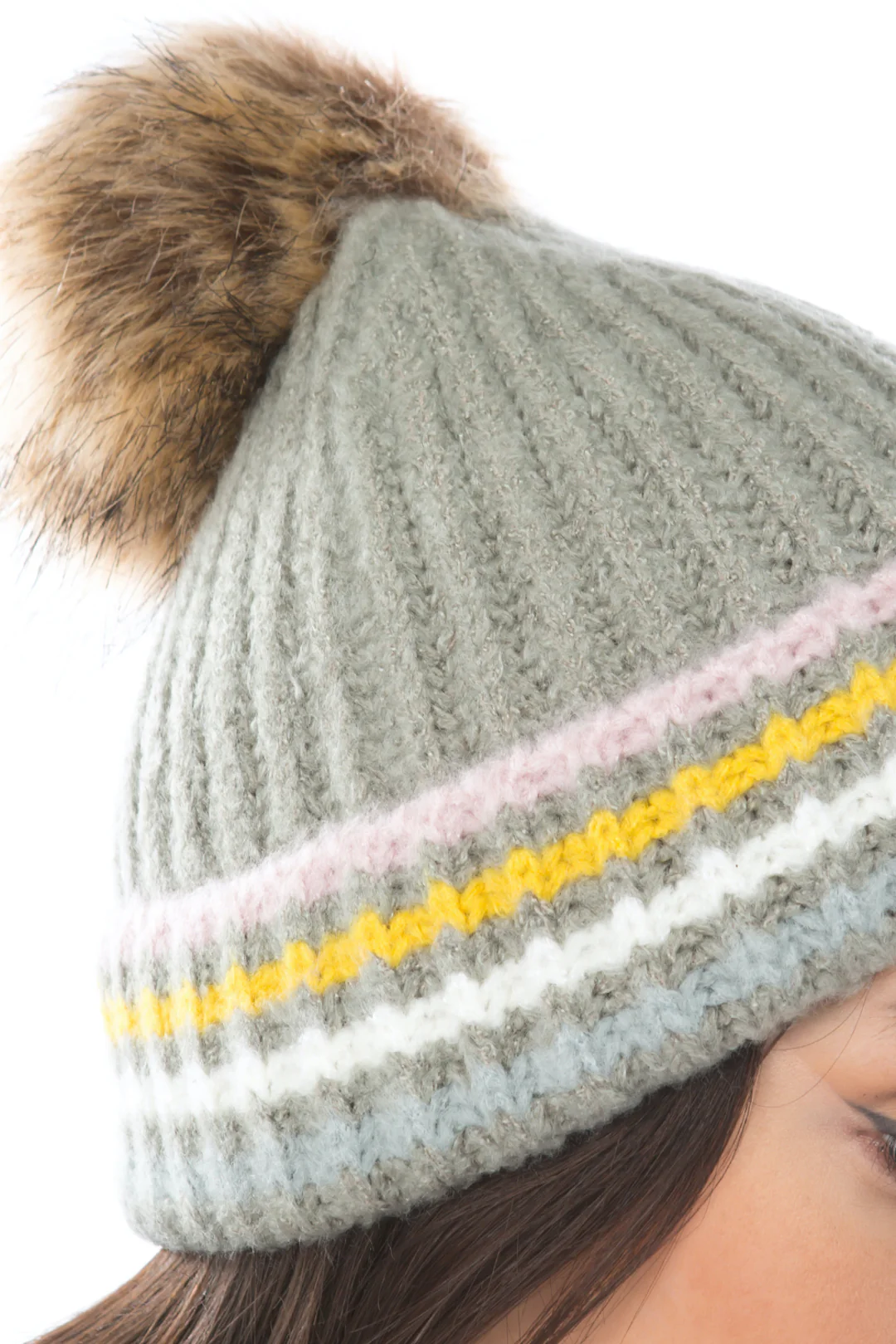 Ribbed Cuff Beanie with Pom - Image 8