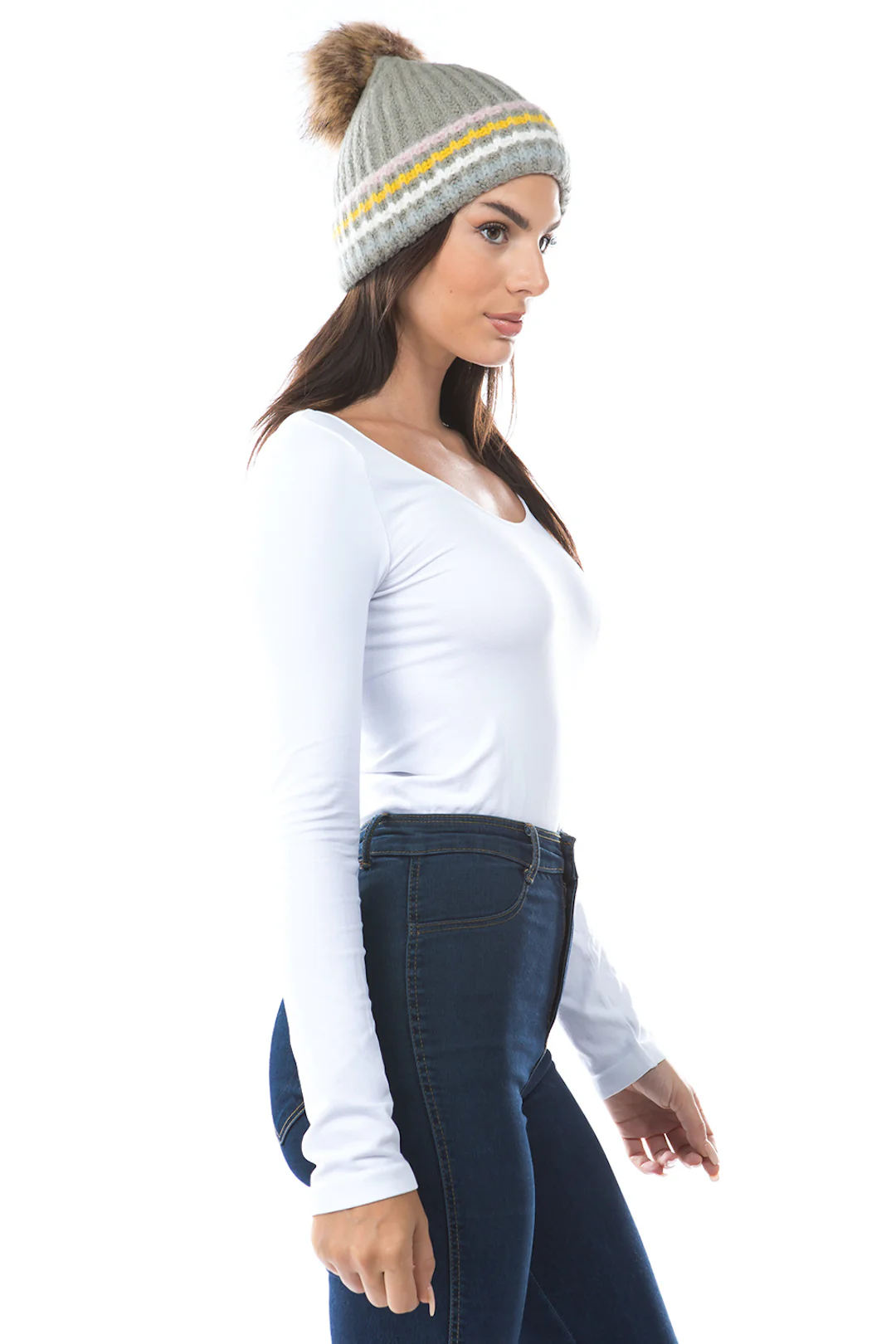 Ribbed Cuff Beanie with Pom - Image 9