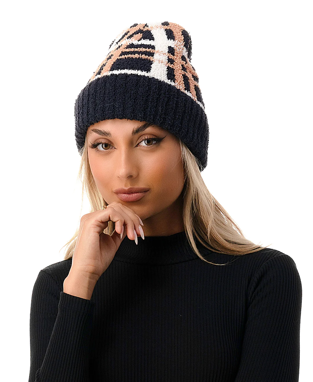Cozy Plaid Beanie - Image 3