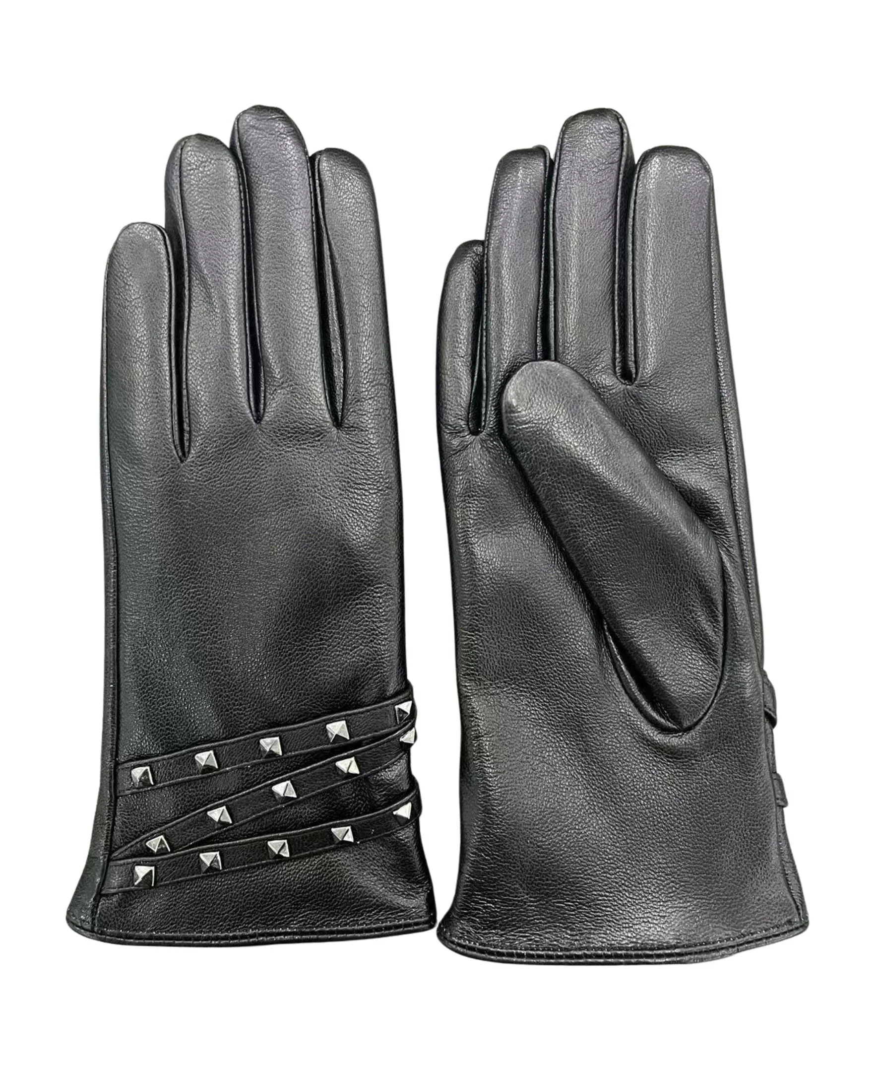 Leather Glove with Criss Cross Trim - Image 3